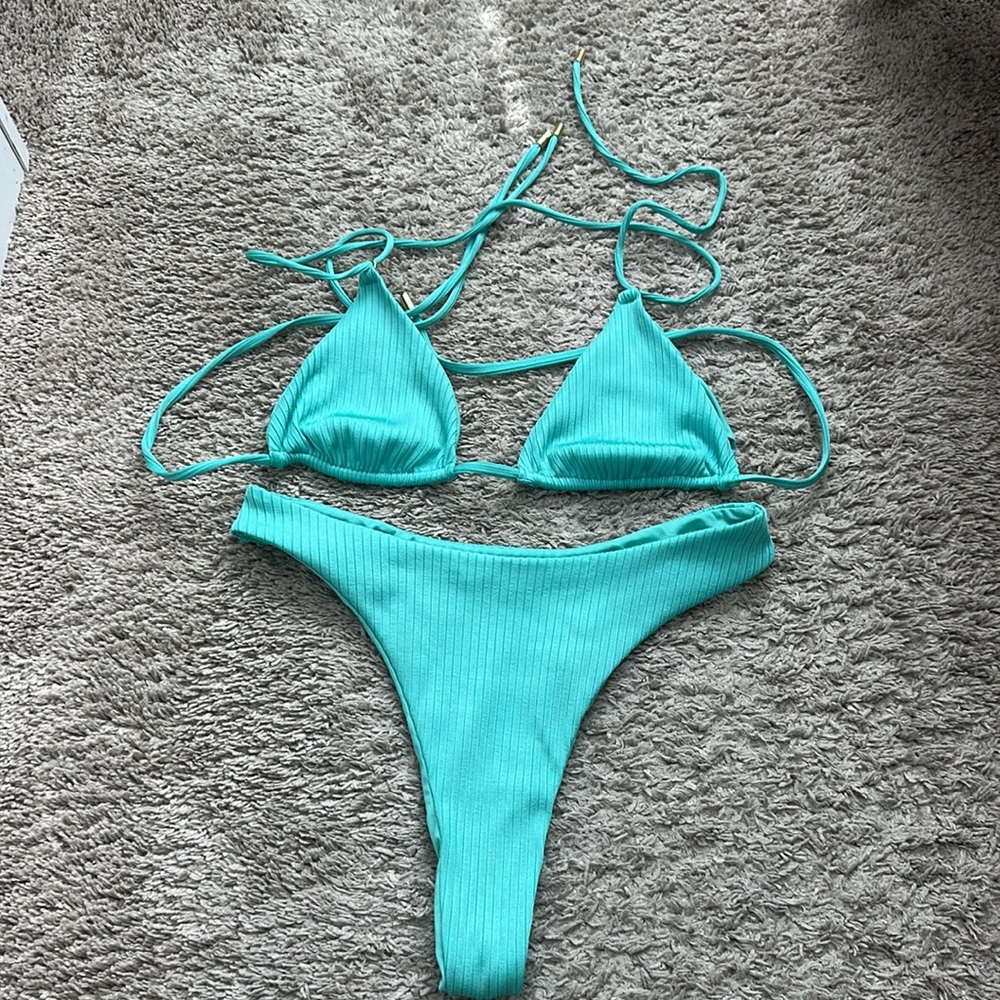 Monday Swimwear Turquoise Ribbed Bikini Set